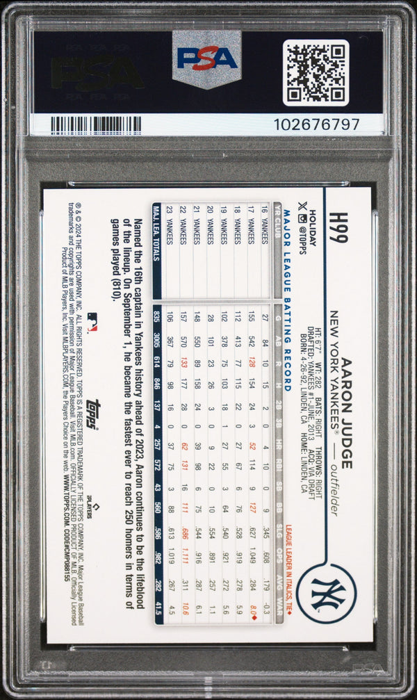 Graded 2024 Topps Aaron Judge #H99 Variation Baseball Card PSA 10 Gem Mint