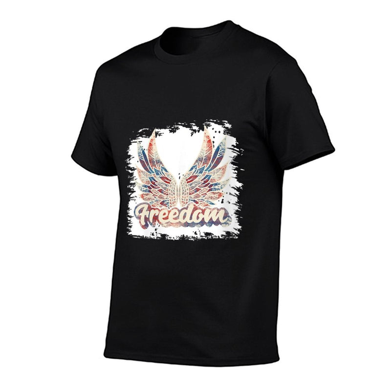 Womens Bleached July 4th Freedom Wings Patriotic USA Angel Wings  Breathable T-Shirt