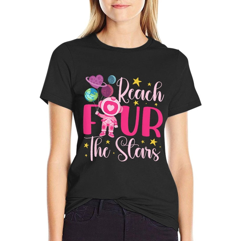 Reaching Four The Stars Birthday Boy Girl 4 Yrs Old 4th Bday  Graphic-printed T-Shirt