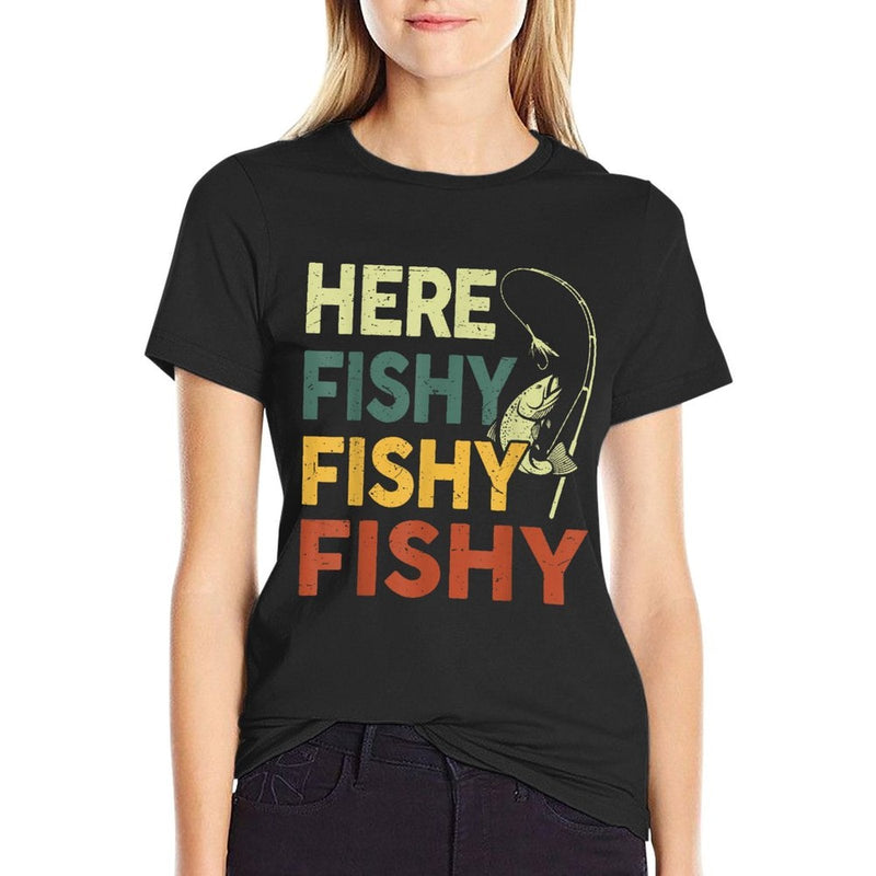Men Here-Fishy Bass Fishing-Shirt Boy Funny Fisherman Dad  Summer-ready Fabric T-Shirt