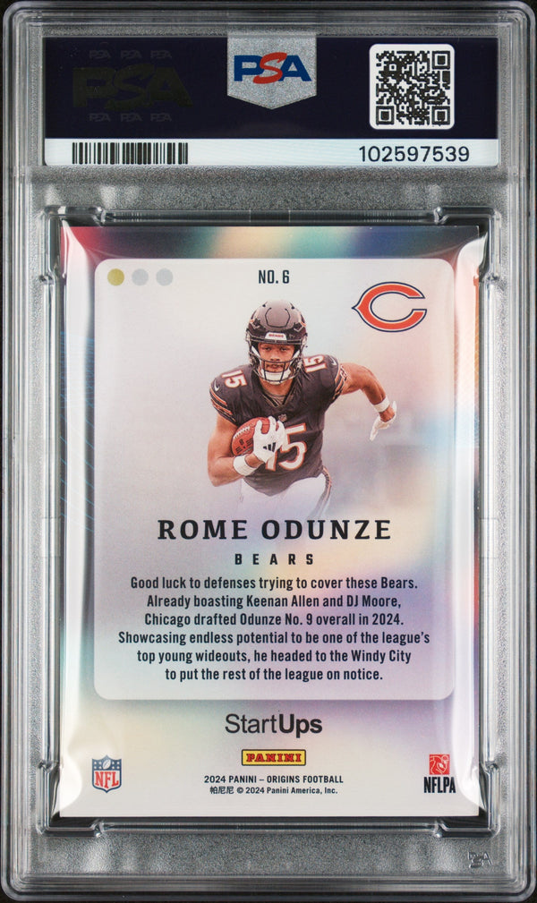 Graded 2024 Panini Origins Rome Odunze #6 Start Ups Rookie RC Football Card PSA 9 Near Mint