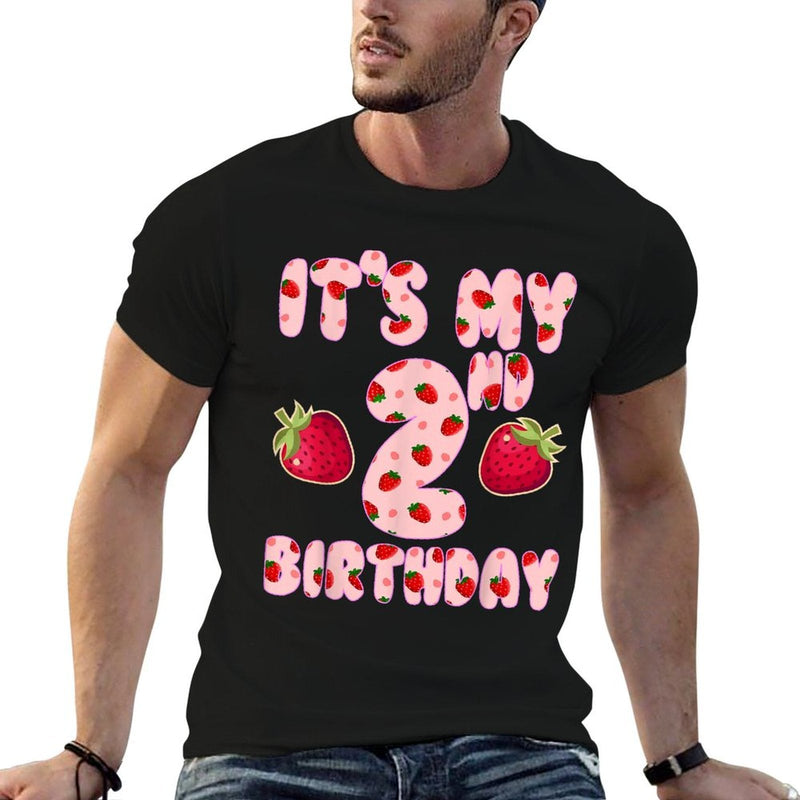 Kids Two 2 Year Old Strawberry Birthday Girl Sweet Fruit 2nd  Fade-proof Color T-Shirt