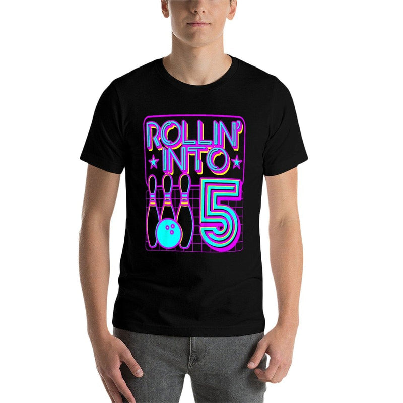 Kids Rollin Into 5 Bowling Bowler 5th Birthday Party Girls  Vintage-inspired T-Shirt