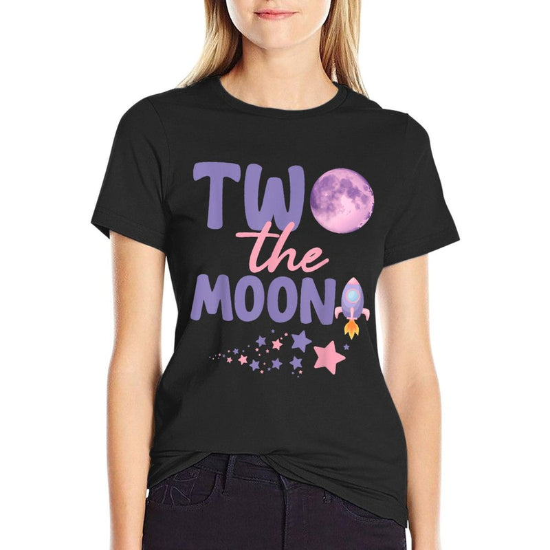 Groovy Two The Moon Birthday Girl 2 Year Old 2nd Birthday  Rolled Sleeves T-Shirt