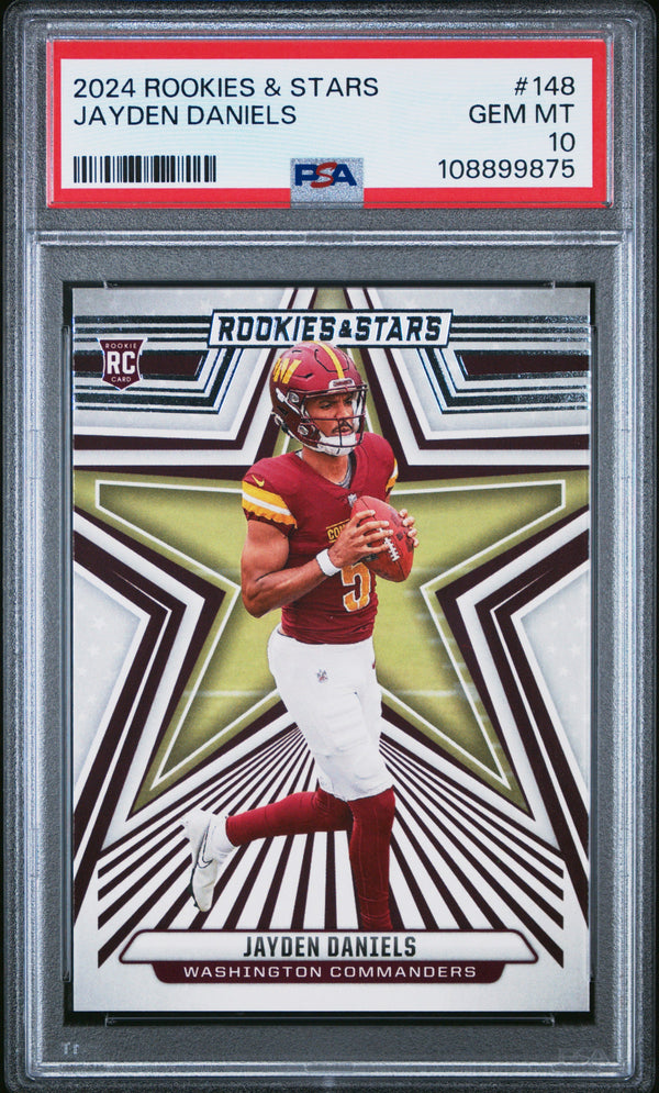 Graded 2024 Panini Rookies & Stars Jayden Daniels #148 Rookie RC Football Card PSA 10 Gem Mint