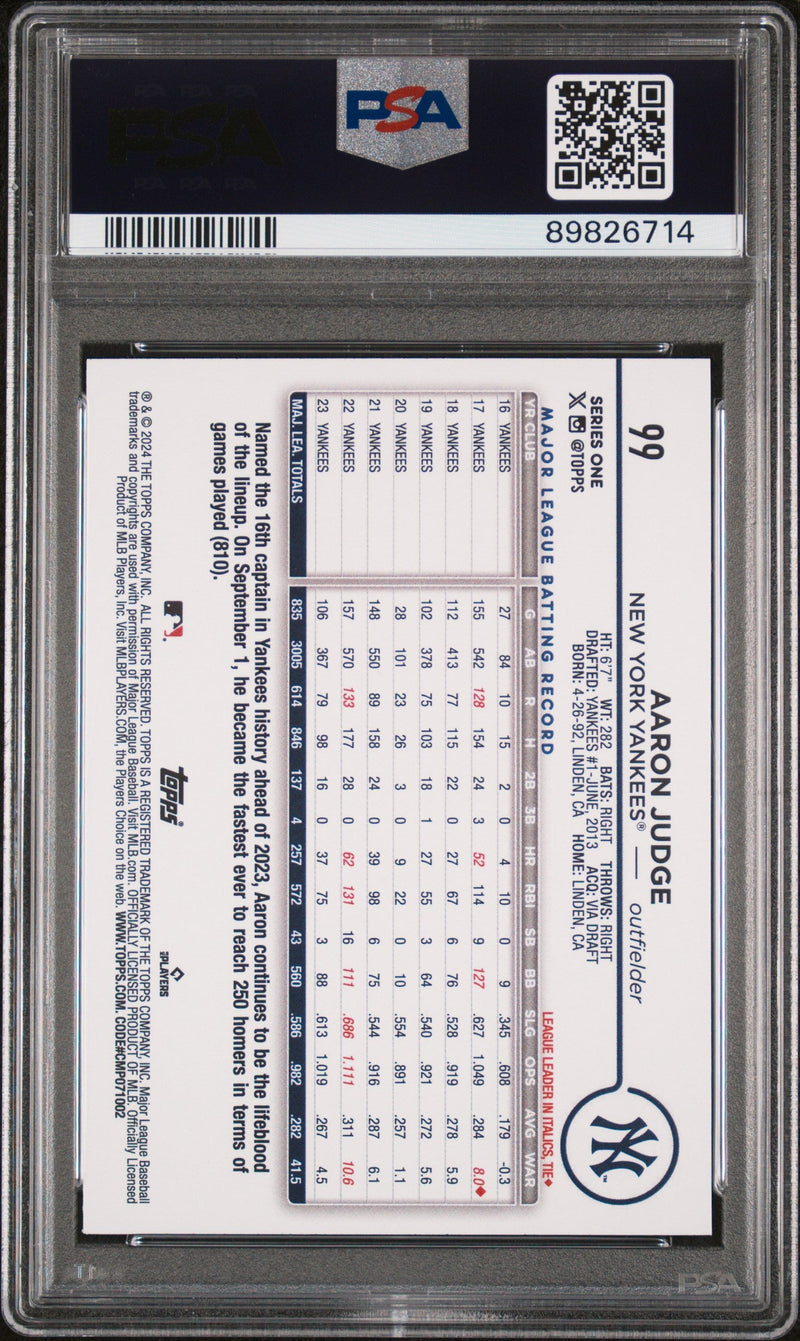 Graded 2024 Topps Aaron Judge #99 Gold Foil Baseball Card PSA 10 Gem Mint
