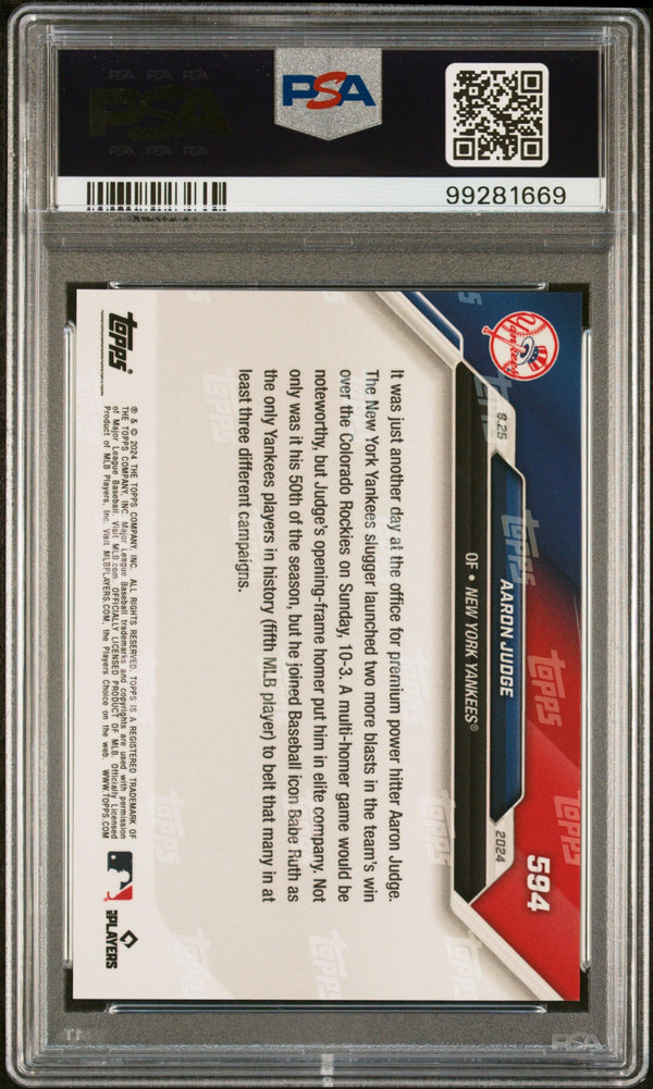 Graded 2024 Topps Now Aaron Judge #594 Baseball Card PSA 9 Mint
