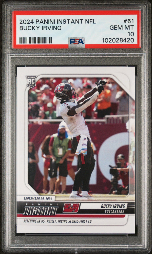 Graded 2024 Panini Instant NFL Bucky Irving #61 Rookie RC Football Card PSA 10 Gem Mint