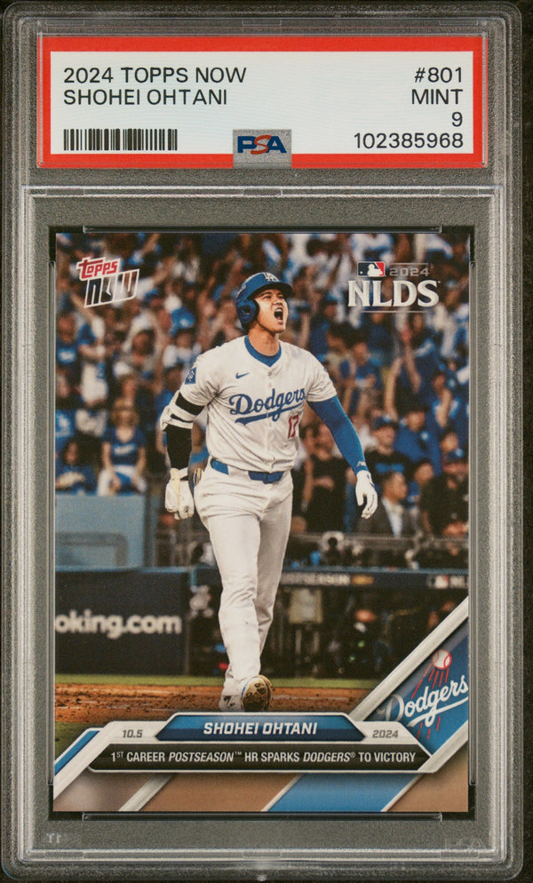 Graded 2024 Topps Now Shohei Ohtani #801 First Career Post Season Home Run Baseball Card PSA 9 Mint