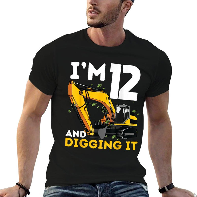 I'm 12 And Digging It Twelve Years Old Excavator Birthday  Oversized Silhouette T-Shirt