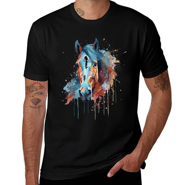 Horse Head Watercolor Equestrian  Oversized Silhouette T-Shirt