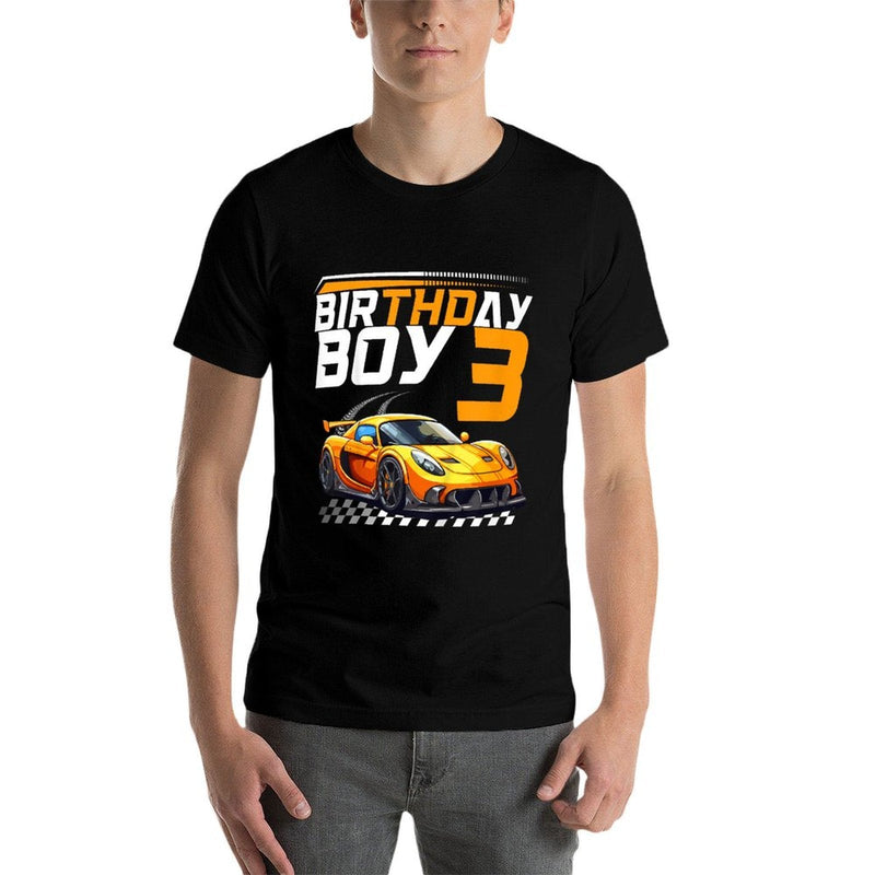 Kids Birthday Boy 3 Years Race Car 3rd Birthday Racing Car  Fade-proof Color T-Shirt