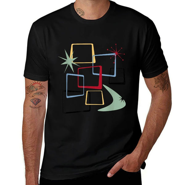 Retro Atomic Squares Stars And Boomerang Mid Century Modern  Cotton T-Shirt