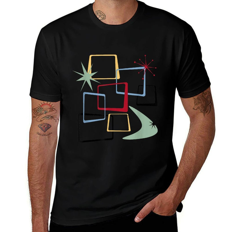 Retro Atomic Squares Stars And Boomerang Mid Century Modern  Cotton T-Shirt