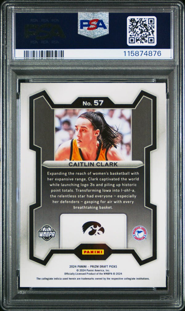 Graded 2024 Panini Prizm Draft Picks Caitlin Clark #57 Rookie RC Basketball Card PSA 10 Gem Mint