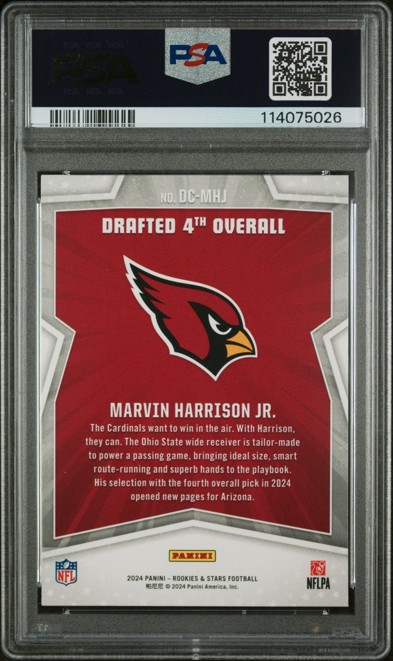 Graded 2024 Panini Rookies & Stars Marvin Harrison Jr #DCMHJ Draft Class Rookie RC Football Card PSA 10 Gem Mint