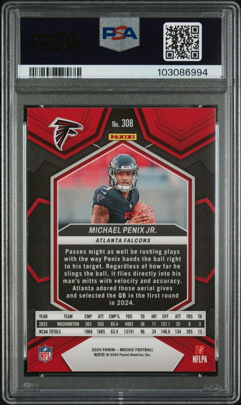 Graded 2024 Panini Mosaic Michael Penix Jr #308 Rookie RC Football Card PSA 10 Gem Mint