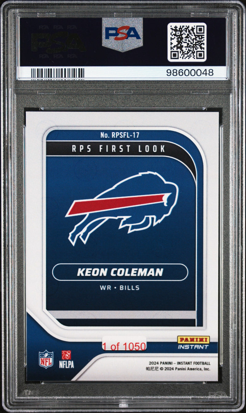 Graded 2024 Panini Instant NFL Keon Coleman #RPSFL17 RPS First Look Rookie RC Football Card PSA 10 Gem Mint