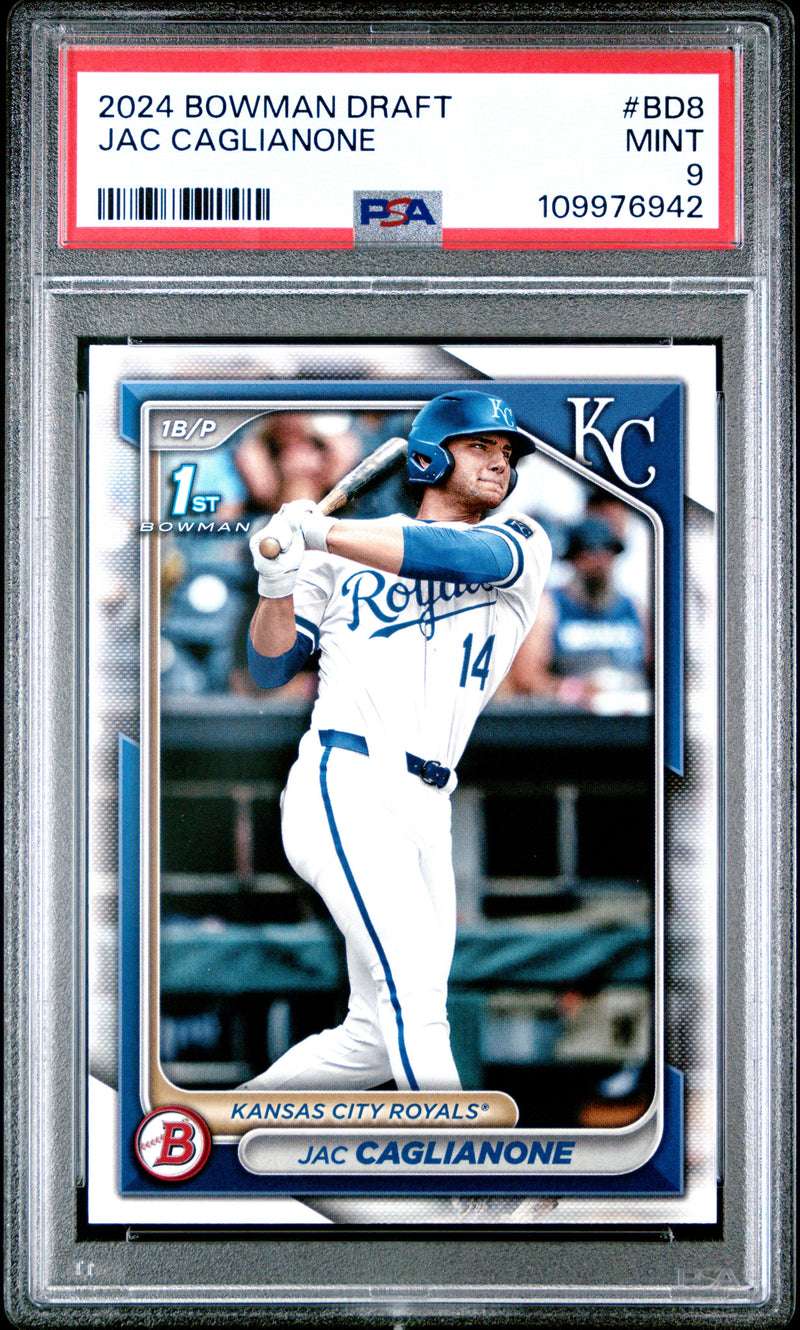 Graded 2024 Topps Bowman Draft Jac Caglianone #BD8 Rookie RC Baseball Card PSA 9 Mint