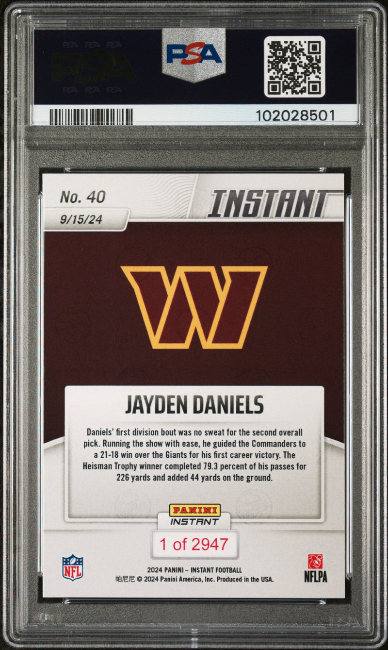 Graded 2024 Panini Instant NFL Jayden Daniels #40 Rookie RC Football Card PSA 10 Gem Mint