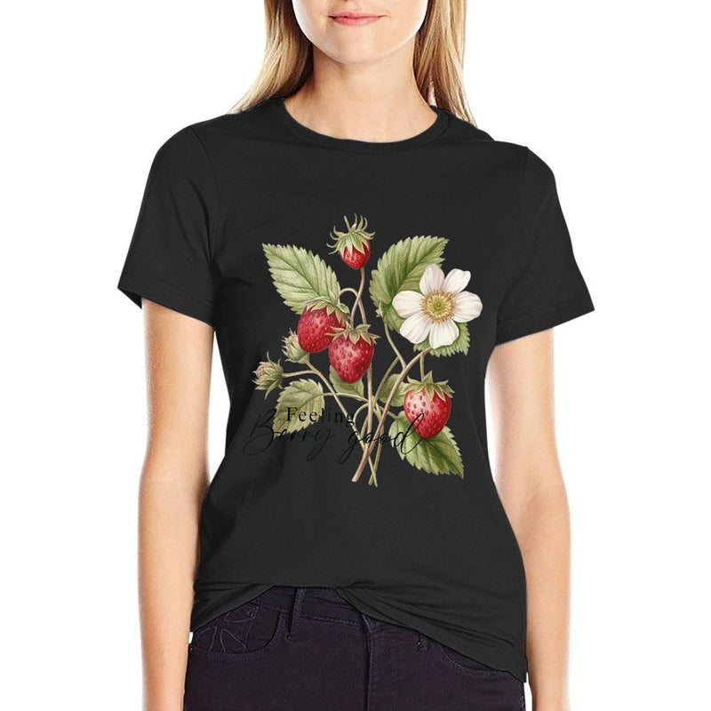 Summer Flower Strawberries Nature Lover Floral Wildflower  Quick-drying T-Shirt