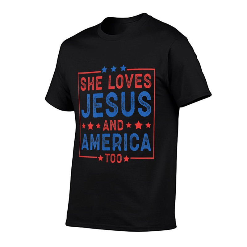 Womens She Loves Jesus And America Too Women USA  Slim-fit Cut T-Shirt
