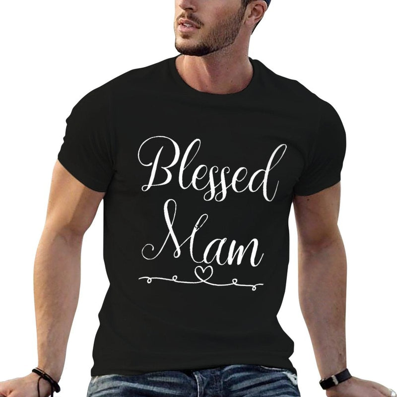 Womens Blessed Mam  Rolled Sleeves T-Shirt