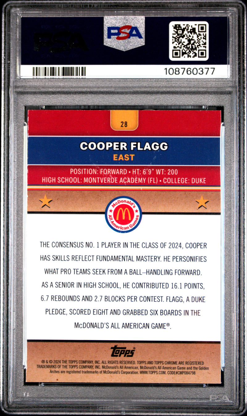 Graded 2024 Topps McDonalds Chrome Cooper Flagg #28 Blue Raywave Rookie RC Basketball Card PSA 10 Gem Mint