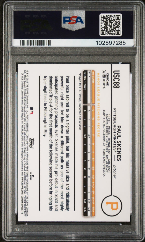 Graded 2024 Topps Chrome Update Paul Skenes #USC88 Rookie RC Baseball Card PSA 10 Gem Mint