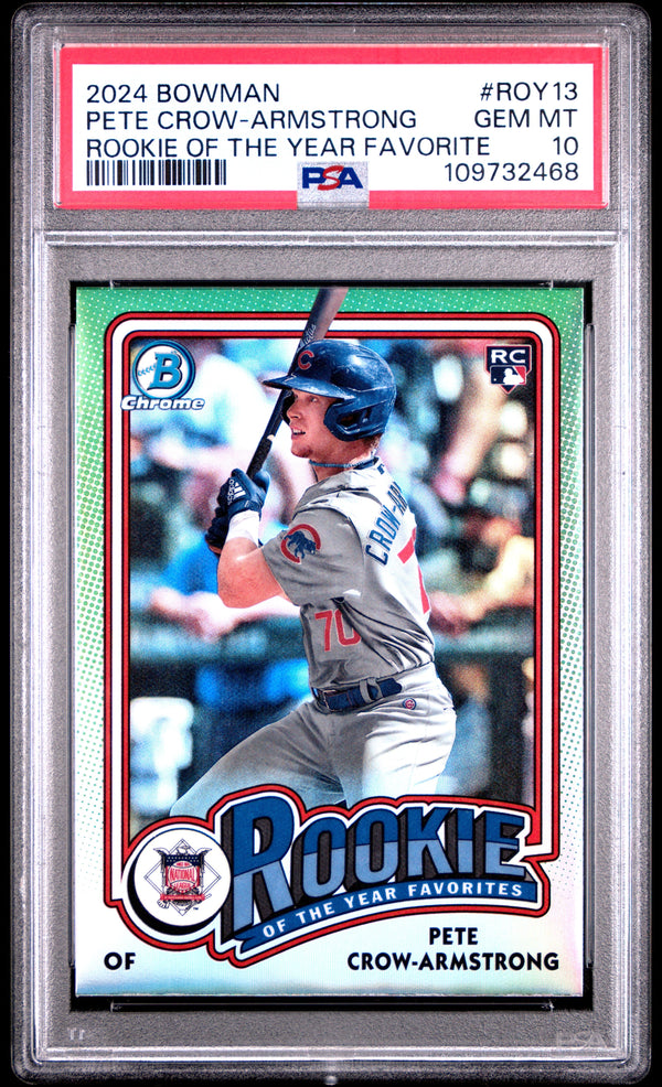 Graded 2024 Topps Bowman Pete Crow Armstrong #ROY13 Rookie of the Year Favorite Rookie RC Baseball Card PSA 10 Gem Mint