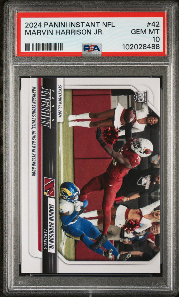 Graded 2024 Panini Instant NFL Marvin Harrison Jr #42 Rookie RC Football Card PSA 10 Gem Mint