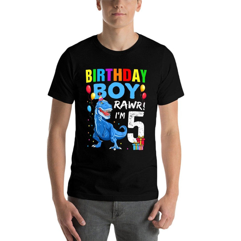 Kids 5 Year Old 5th Birthday Boy T Rex Dinosaur  Slim-fit Cut T-Shirt
