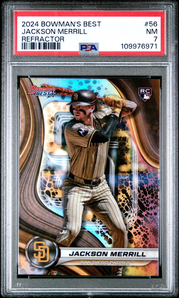 Graded 2024 Topps Bowmans Best Jackson Merrill #56 Refractor Rookie RC Baseball Card PSA 7 Near Mint