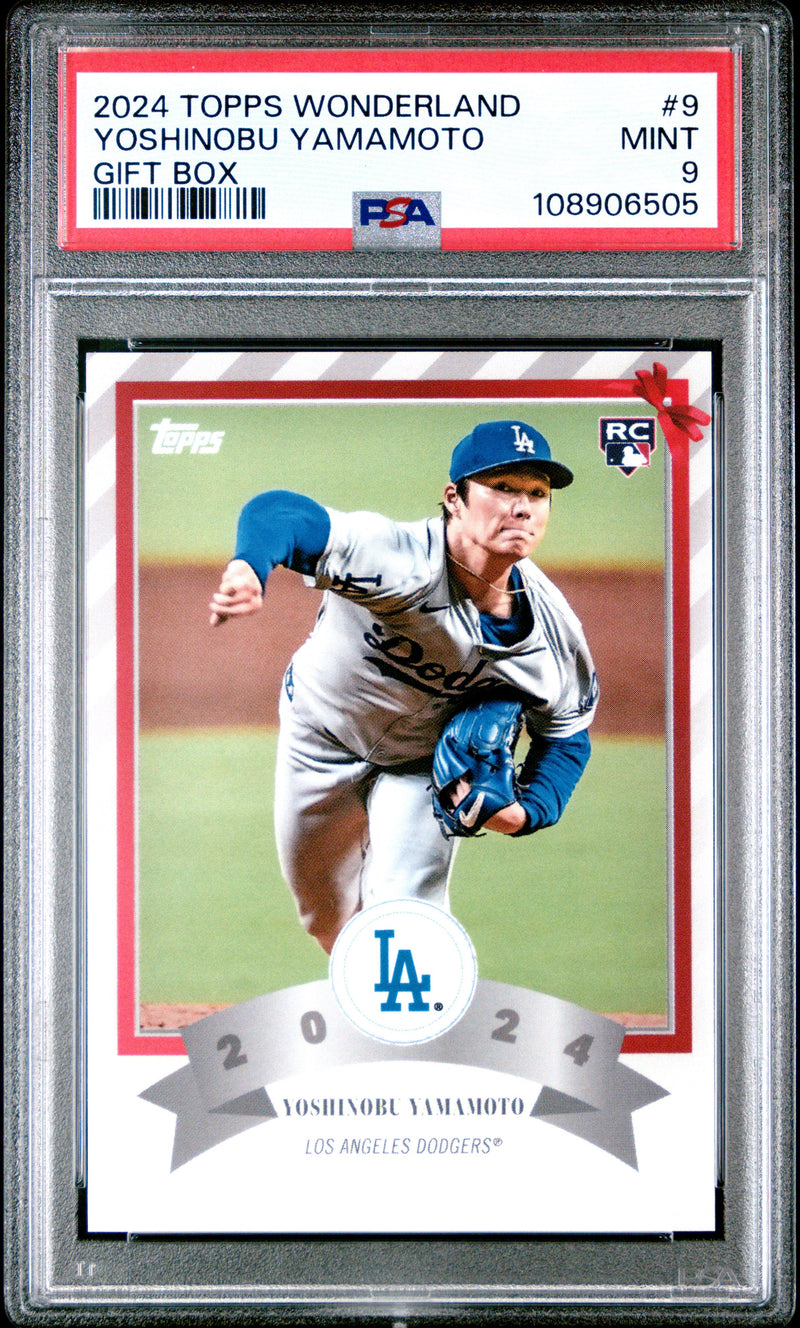 Graded 2024 Topps Wonderland Yoshinobu Yamamoto #9 Gift Box Rookie RC Baseball Card PSA 9 Mint