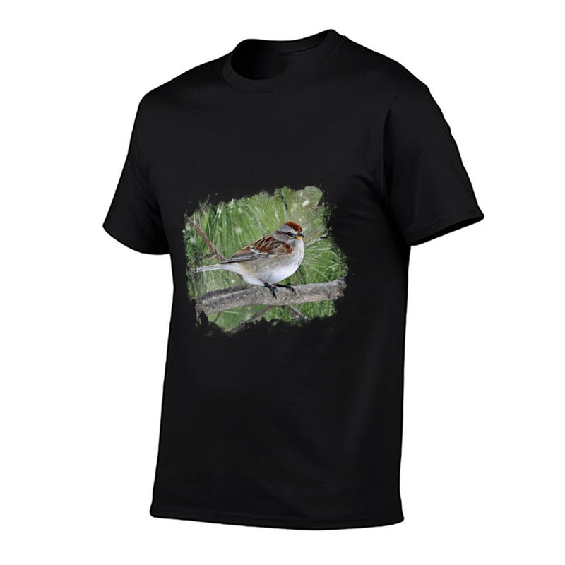 Winter Sparrow Bird on Branch Landscape Bird Watching  Odor-resistant T-Shirt