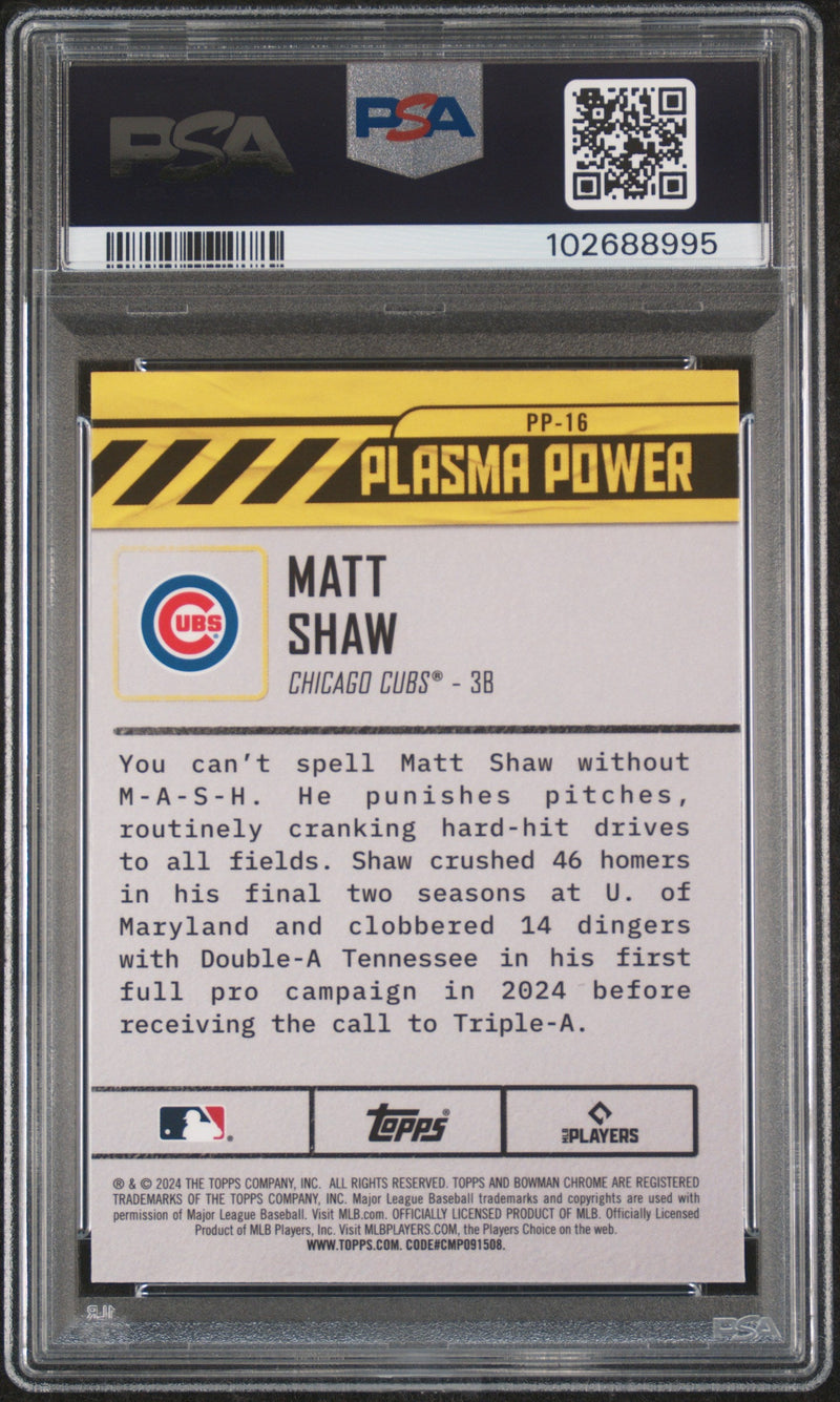 Graded 2024 Topps Bowman Draft Matt Shaw #PP16 Plasma Power Rookie RC Baseball Card PSA 10 Gem Mint