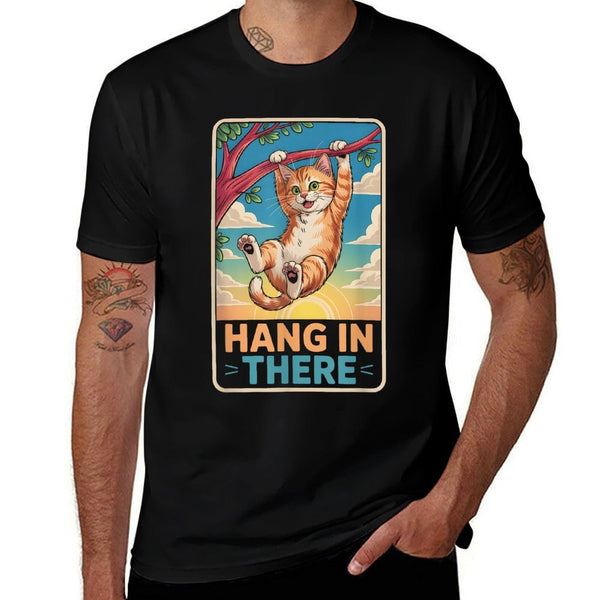 Hang I N There Cat Hanging On A Tree Branch Animals Humor  Easy-care T-Shirt