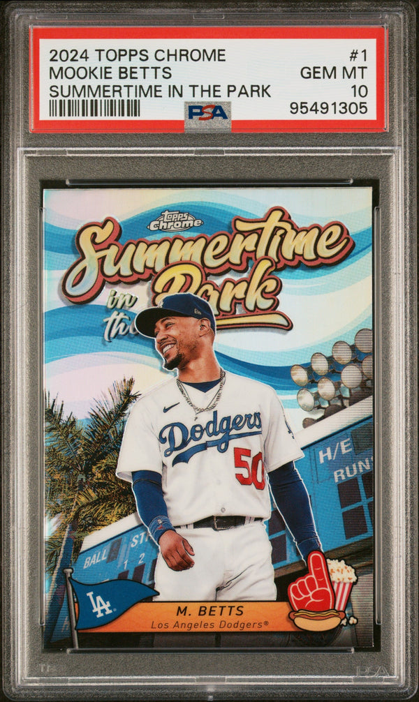 Graded 2024 Topps Chrome Mookie Betts #1 Summertime in the Park Baseball Card PSA 10 Gem Mint
