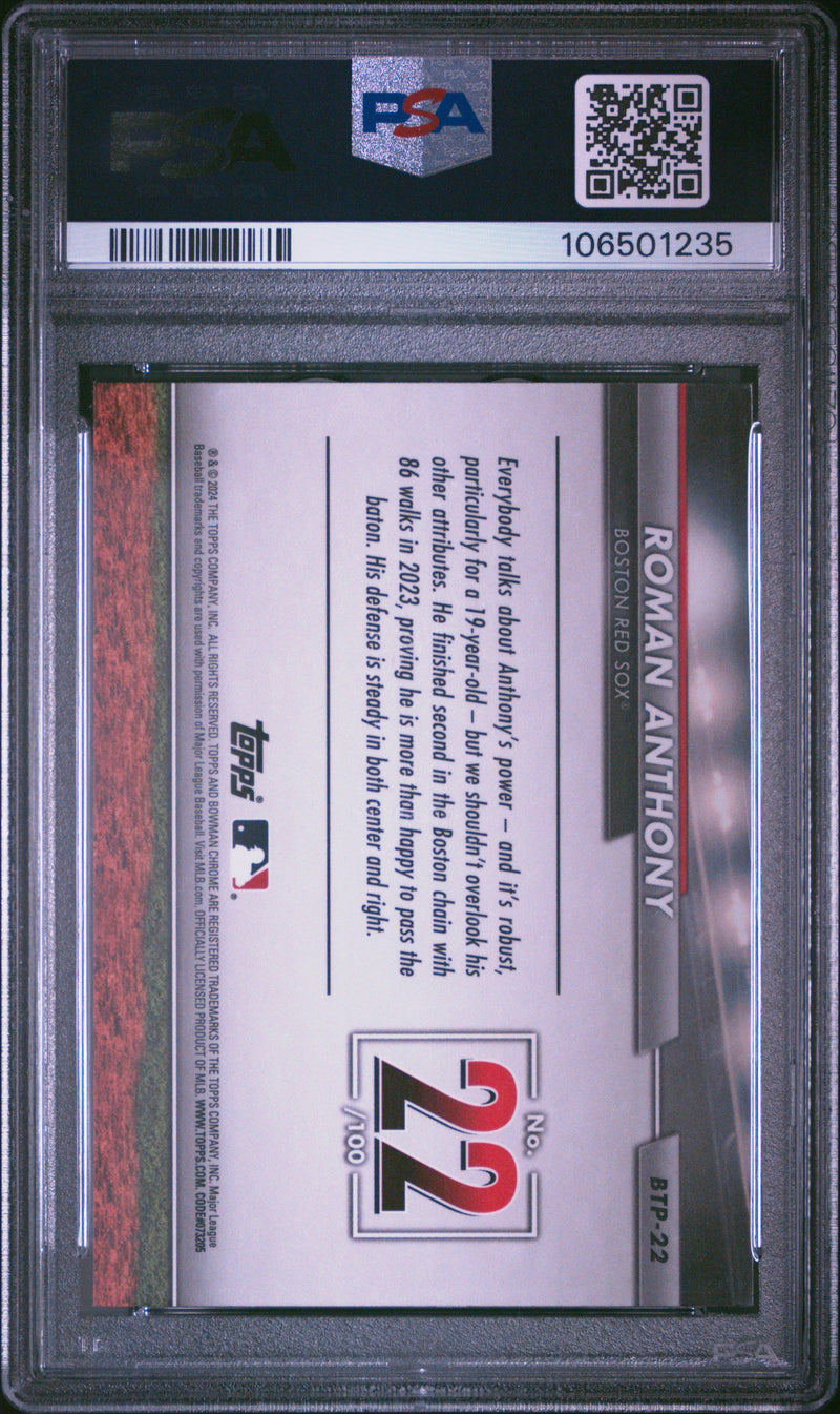 Graded 2024 Topps Bowman Roman Anthony #BTP22 Scouts Top 100 Rookie RC Baseball Card PSA 10 Gem Mint