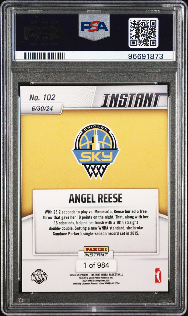 Graded 2024 Panini Instant WNBA Angel Reese #102 Rookie RC Basketball Card PSA 10 Gem Mint