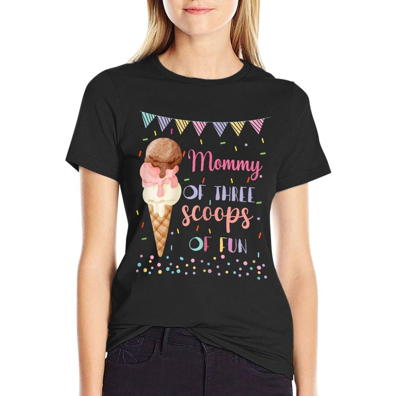 Mommy Mom Ice Cream Third Birthday Three Scoops Of Fun for Women  Rolled Sleeves T-Shirt
