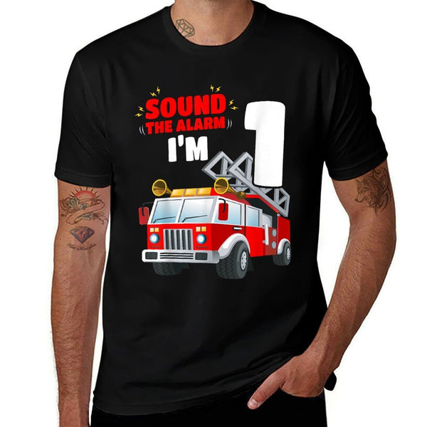 Kids Fire Truck 1st Birthday 1 Year Old FireFighter  Stretchy T-Shirt