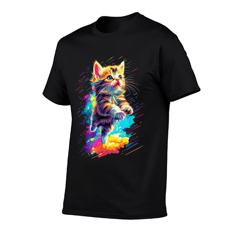 Colorful Cat Spirit Animal Multicolor Art Flying Kitten  Wrinkle-resistant T-Shirt