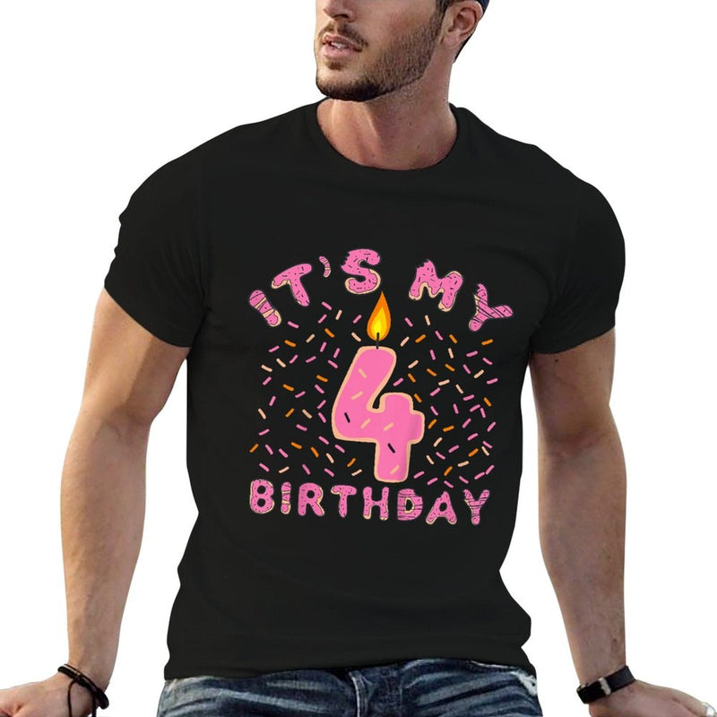 Kids It&#39;s My 4th Birthday Girls 4 Years Old Donut Lover  High-quality Stitching T-Shirt