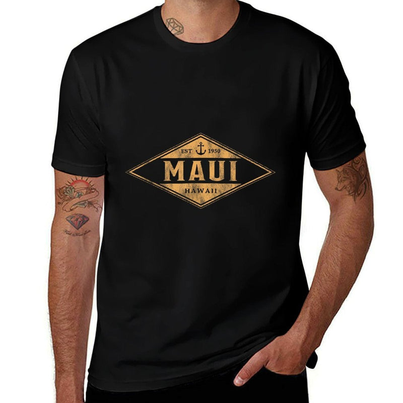 Maui Hawaii Souvenir Vacation Vintage Badge Mens Womens  Slim-fit Cut T-Shirt