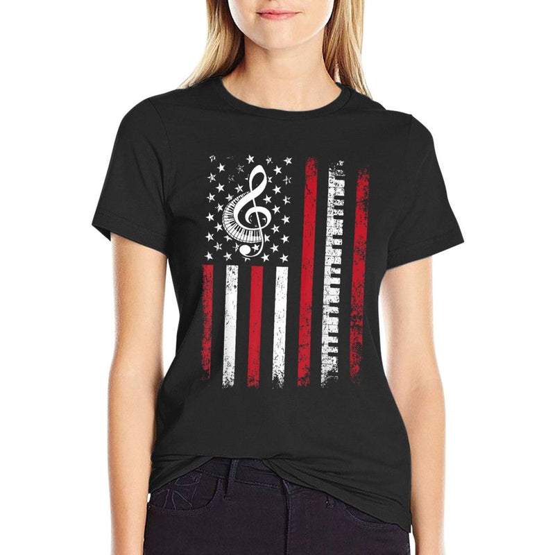 Music Notes Vintage USA American Piano Keyboard Pianist  Breathable T-Shirt