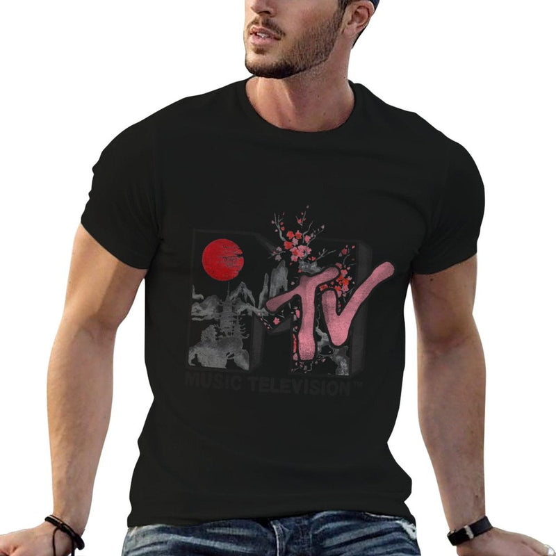 MTV Japanese Landscape Cherry Blossoms MTV Logo  Vintage-inspired T-Shirt