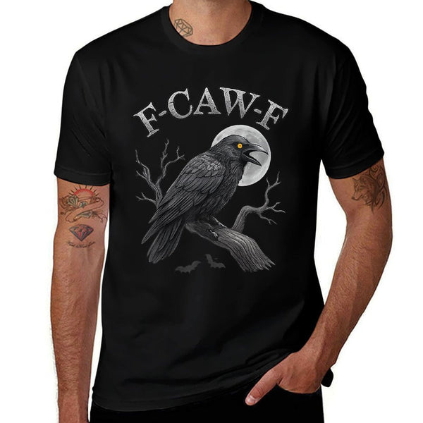 Black Crow F-Caw-F Black Raven Bird Gothic Humor Meme Funny  Summer-ready Fabric T-Shirt