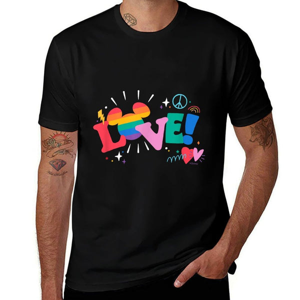 Disney Mickey Mouse Icon Pride Love Rainbow Doodles  Relaxed-fit T-Shirt