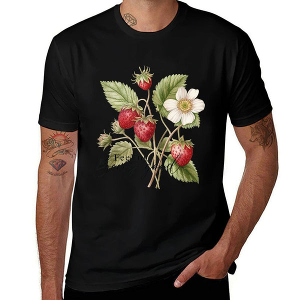 Summer Flower Strawberries Nature Lover Floral Wildflower  Quick-drying T-Shirt